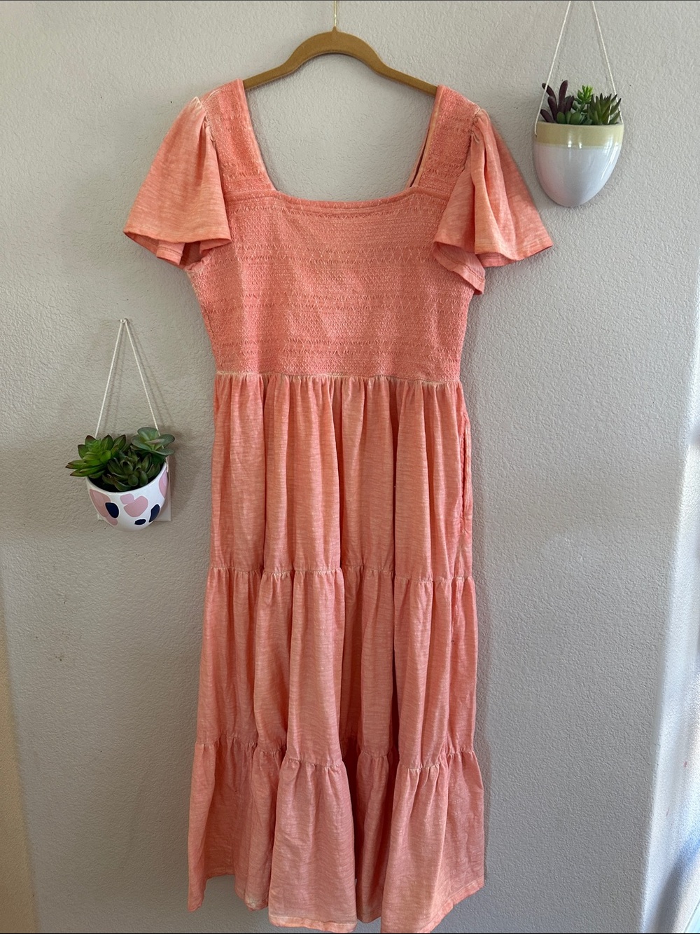 Lane Bryant Smocked Flutter Sleeve Dyed Tier Midi Dress 18 20 XXL